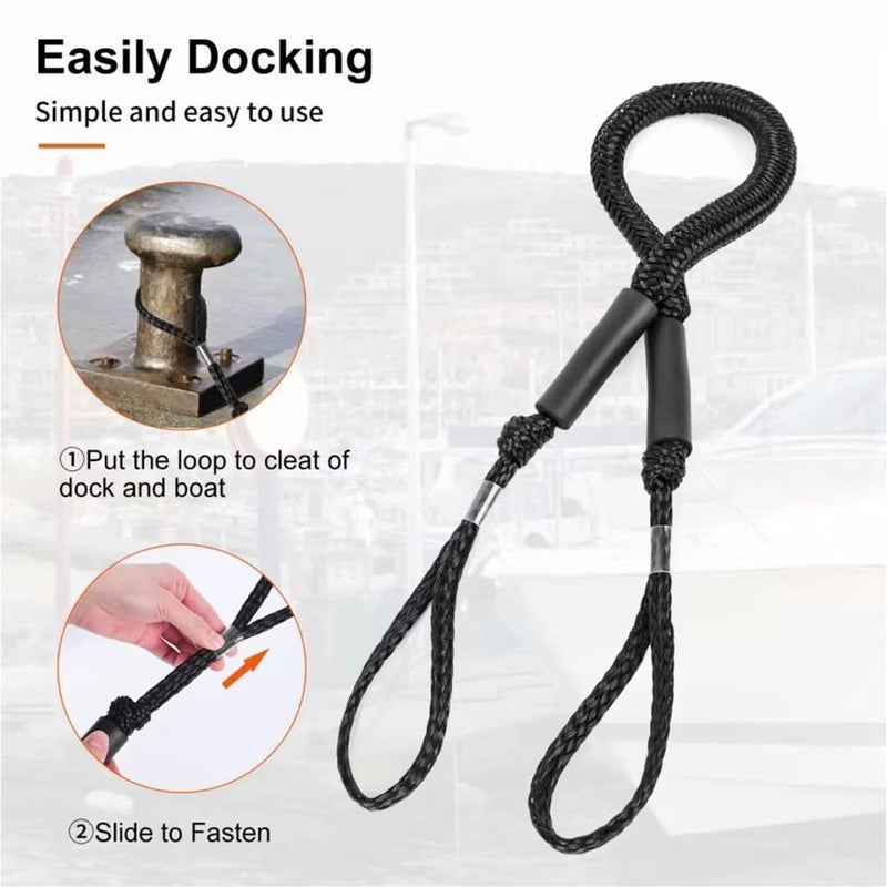 Perixir Bungee Dock Lines, 4-Pack, Black, 4ft (Stretches to 5.5ft), Compatible with Watercraft, Boat Mooring Rope - Image 5